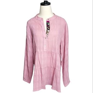 Soft Surounding Woven Tiered Peplum Tunic Top Mother of Pearl Petal Mixed Media